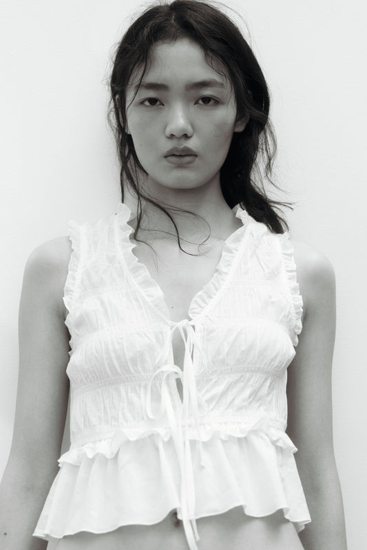 Tie-detail smocked top Cream