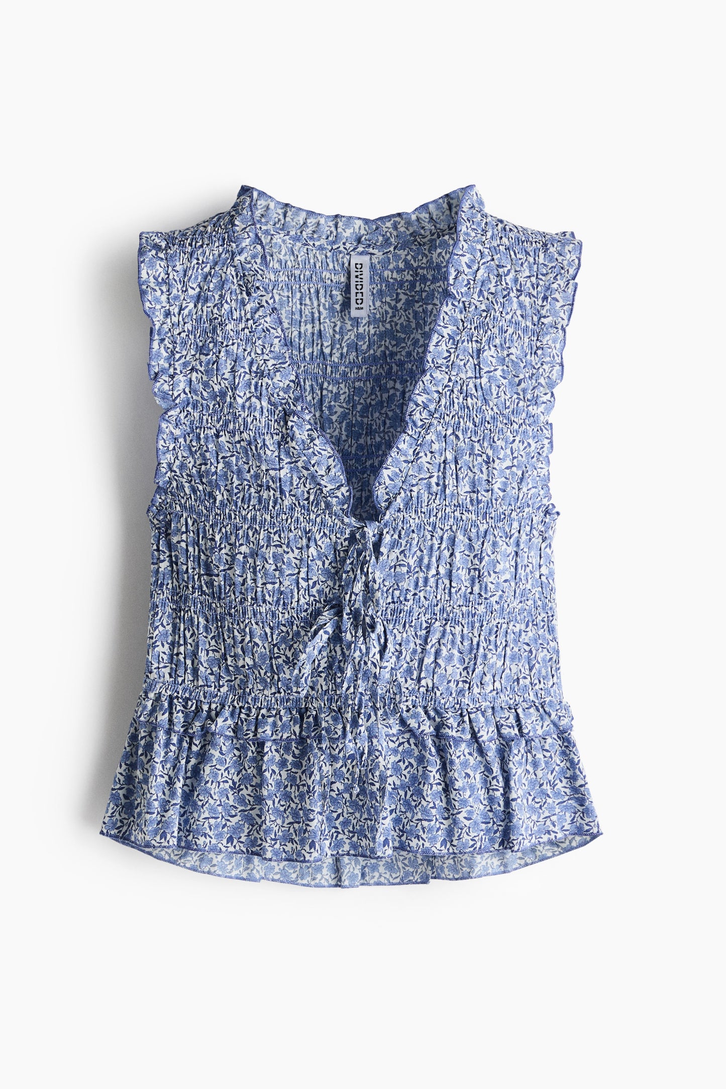 Tie-detail smocked top Floral