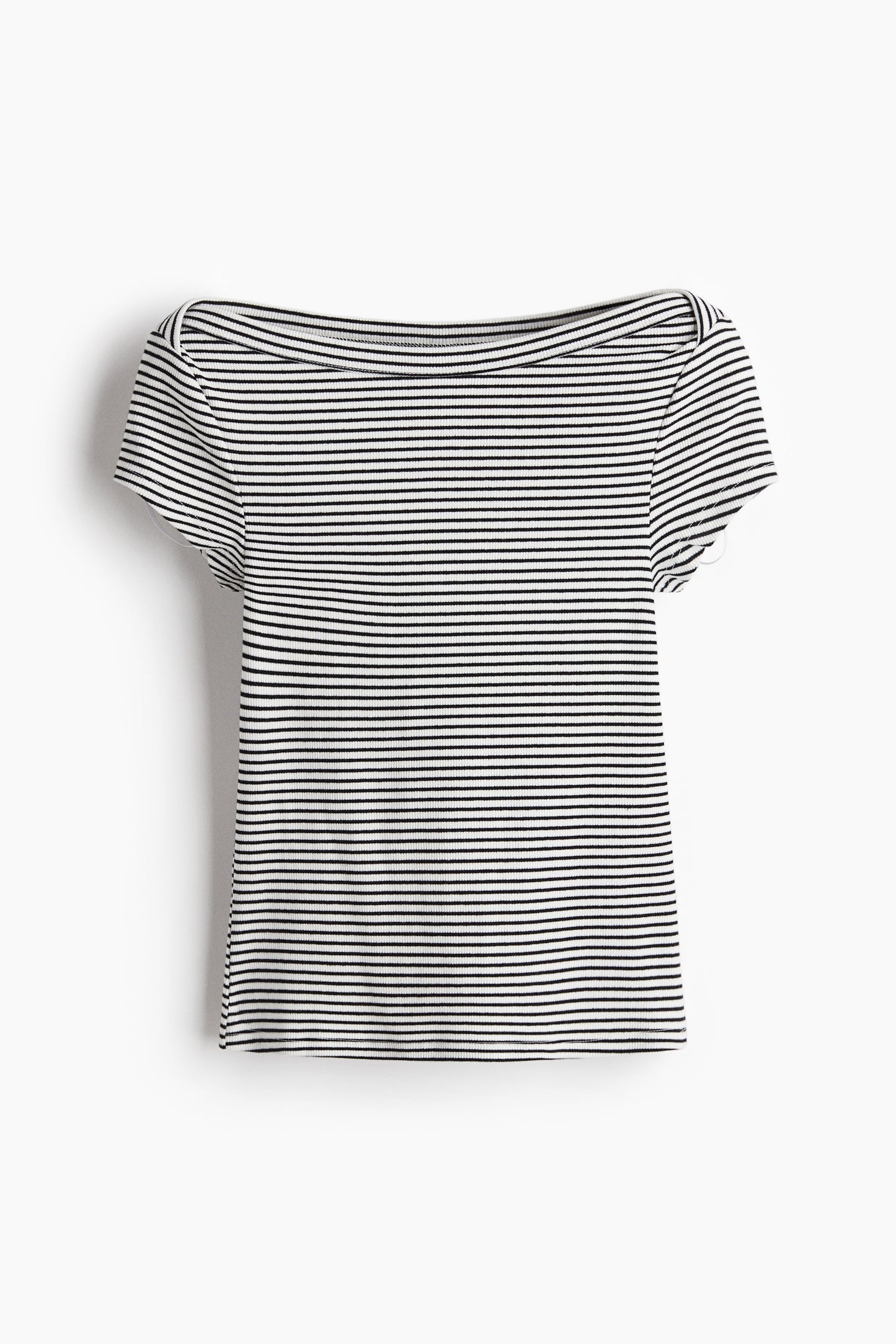 Ribbed boat-neck top White/Black striped