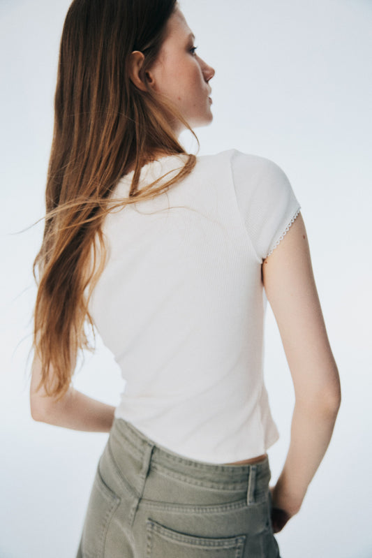Ribbed button-front top
