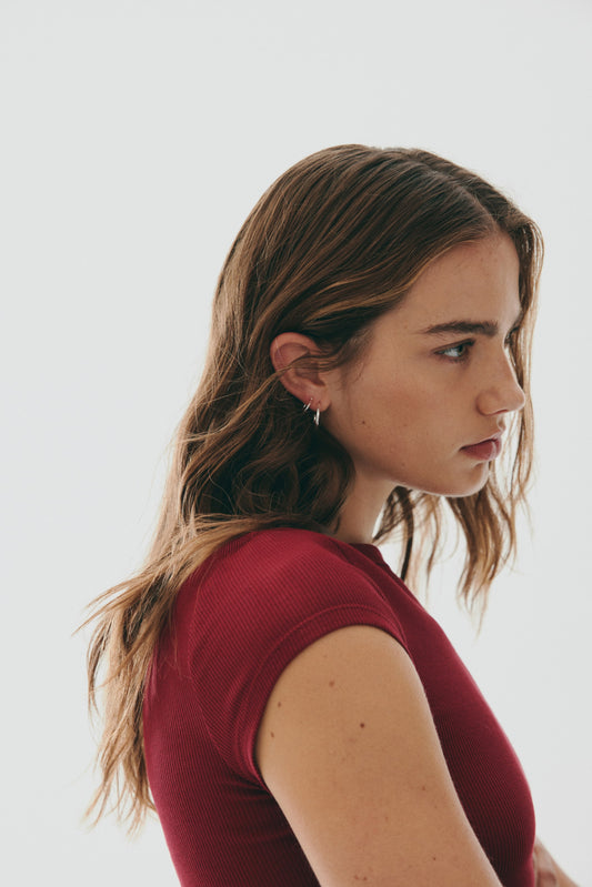 Ribbed boat-neck top Red