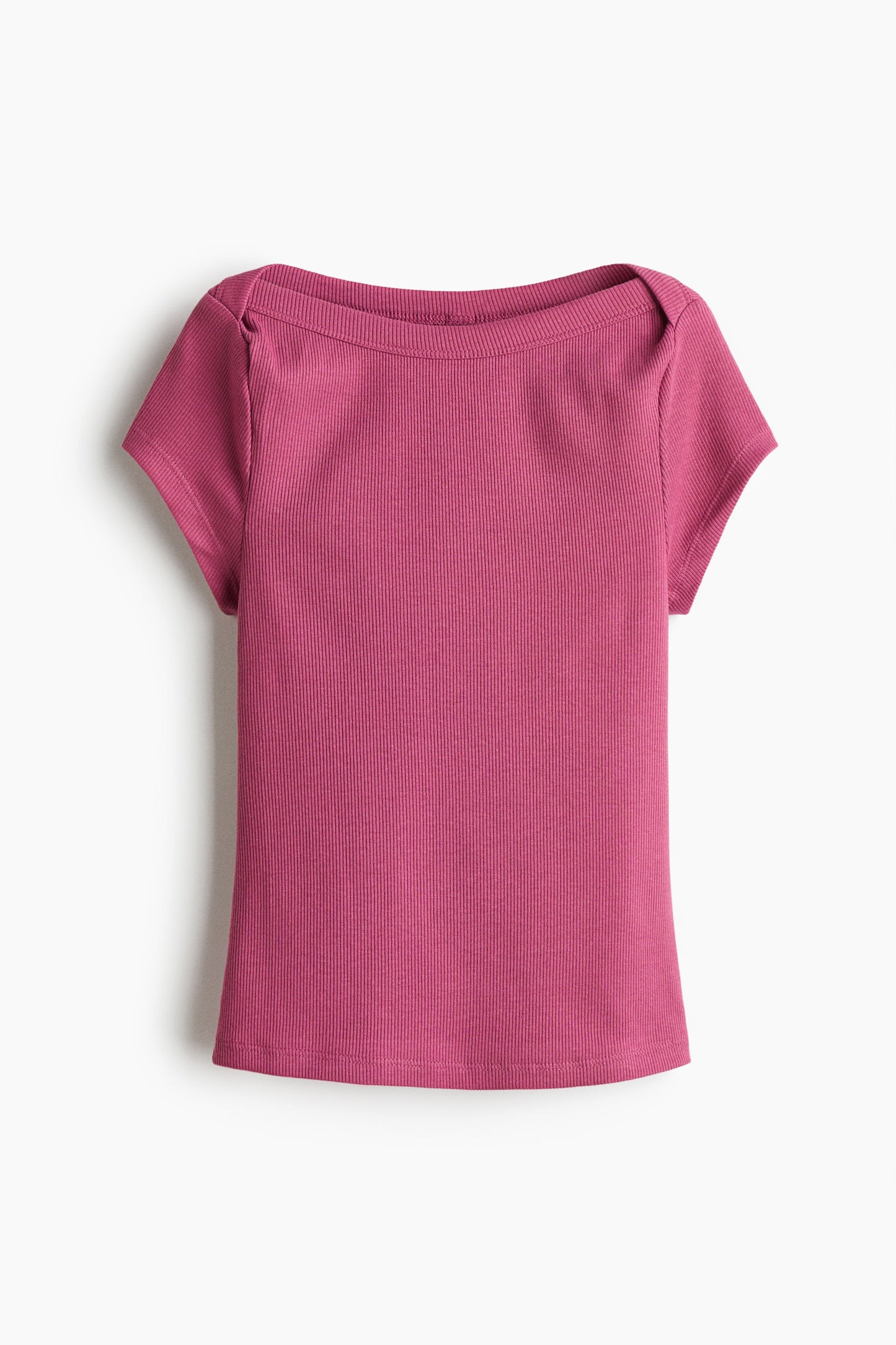 Ribbed boat-neck top Cerise