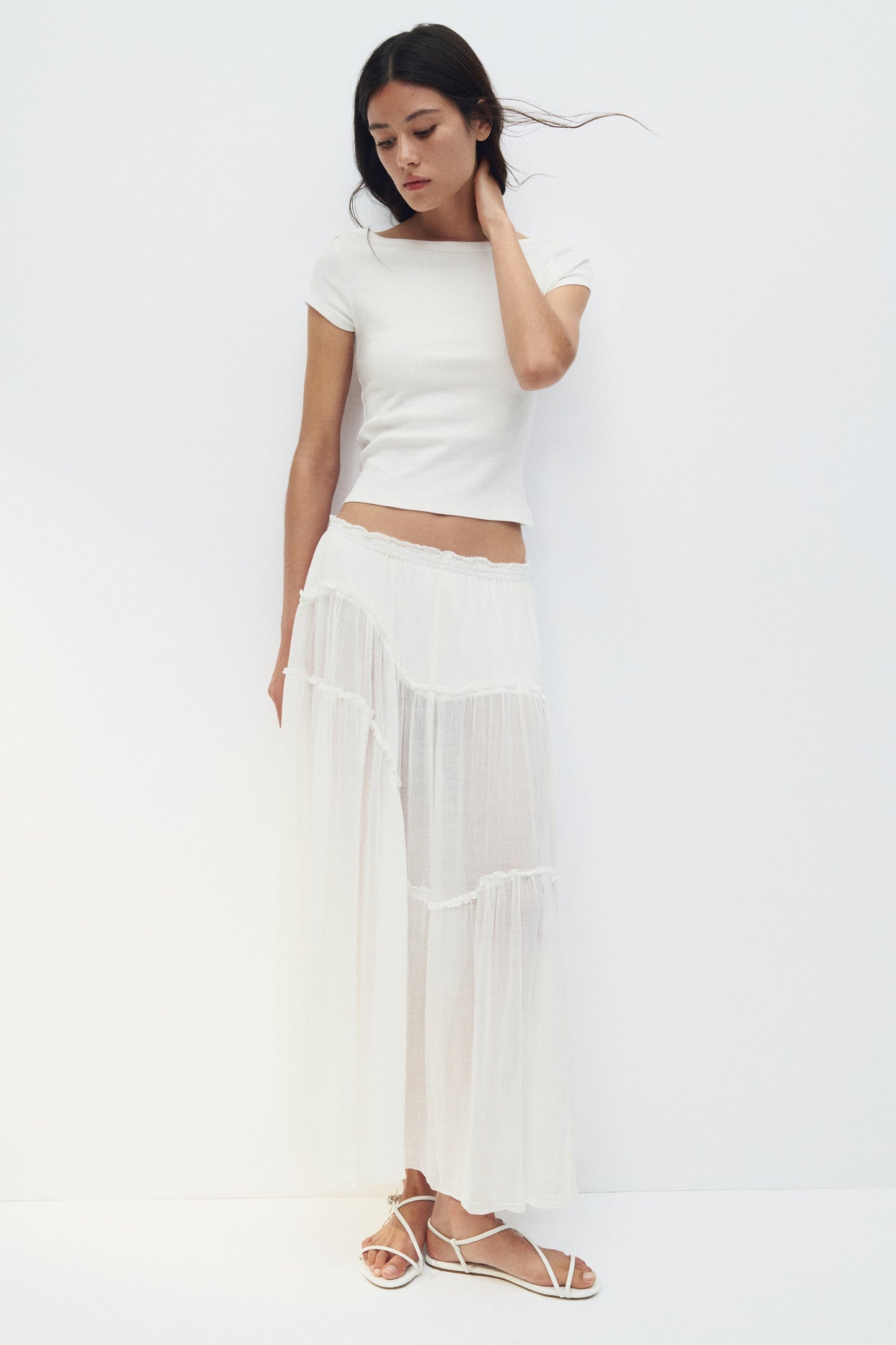 Ribbed boat-neck top White