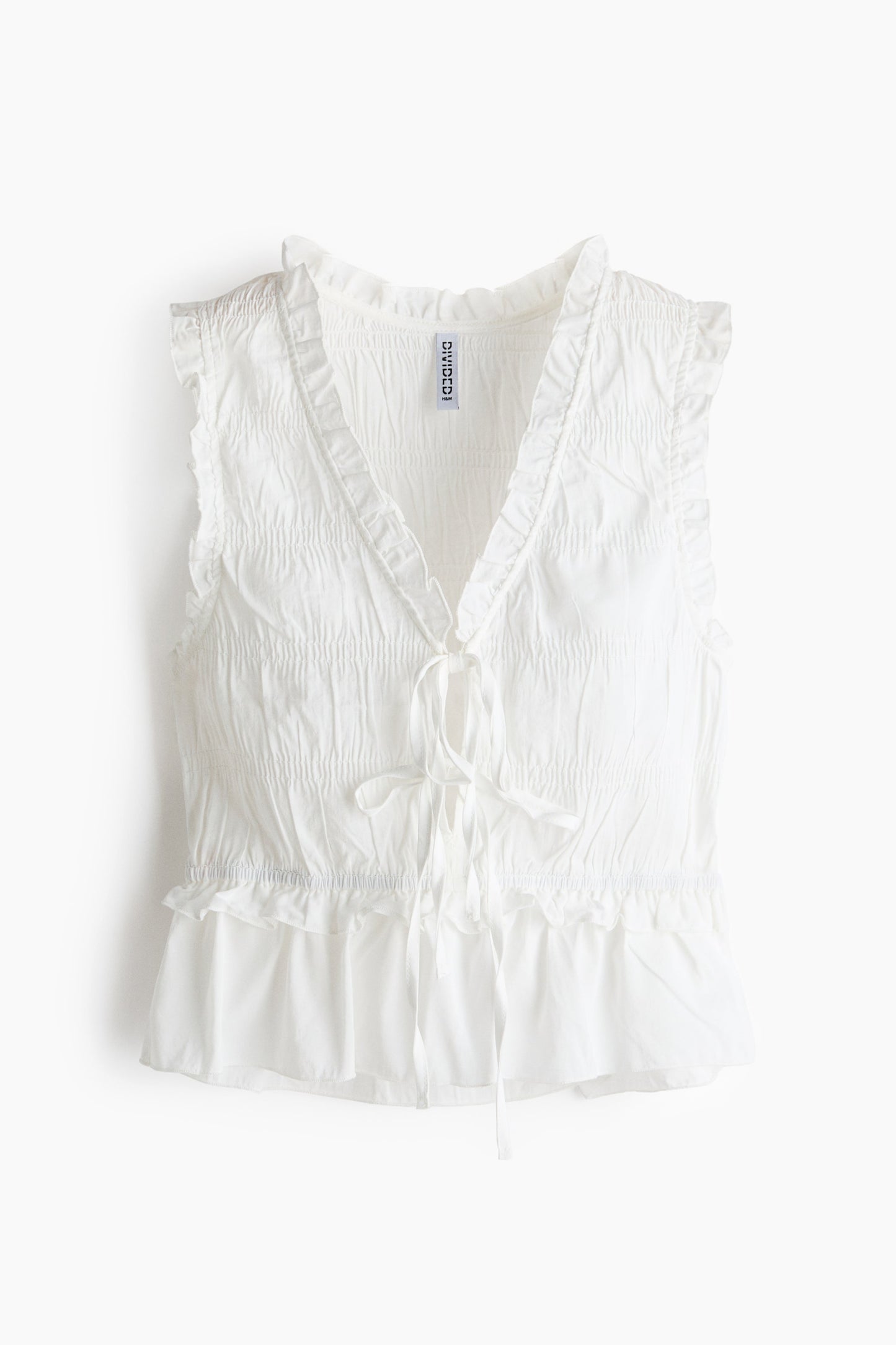 Tie-detail smocked top Cream