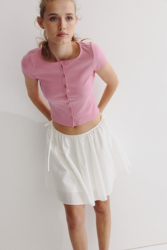 Ribbed button-front top Pink