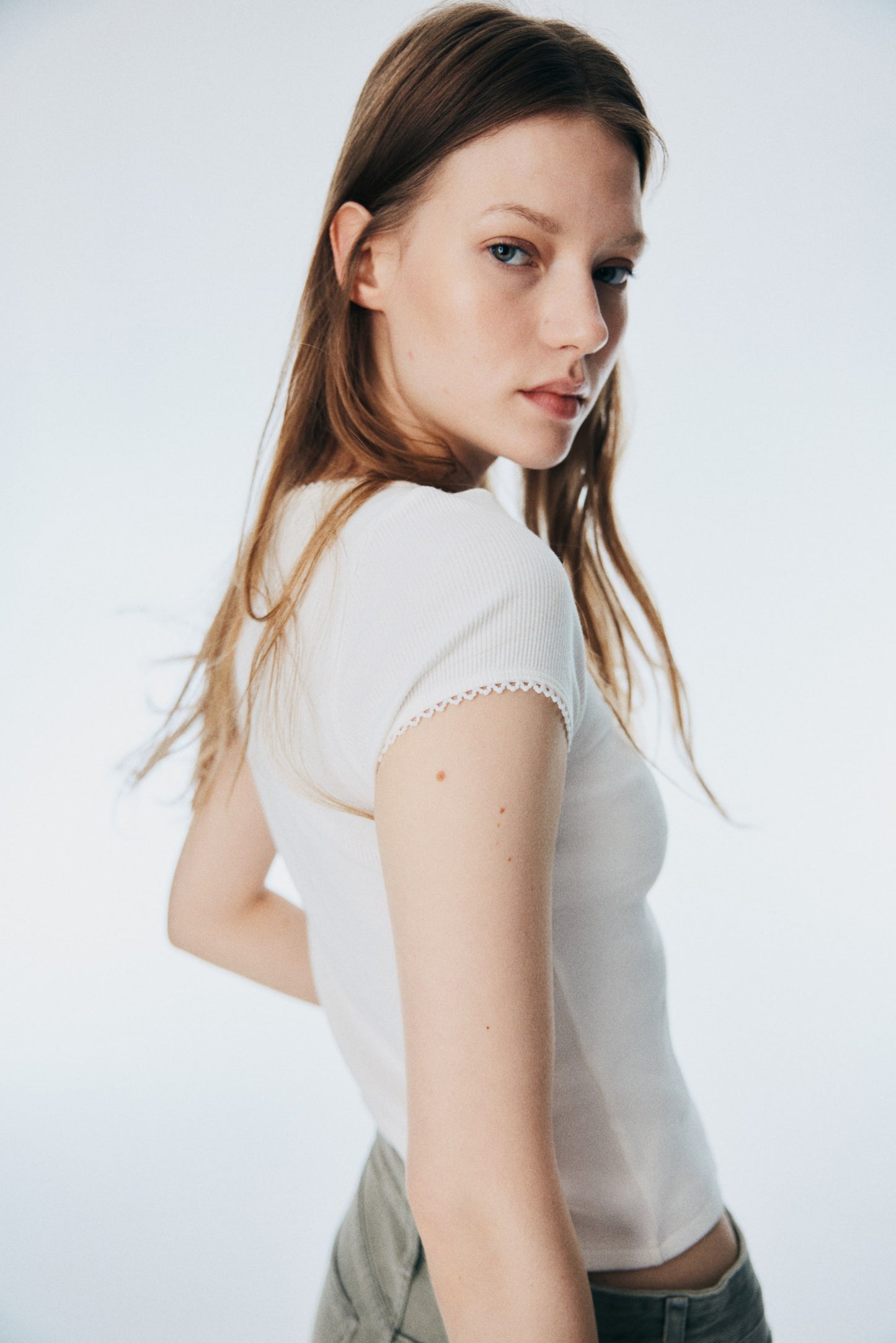 Ribbed button-front top