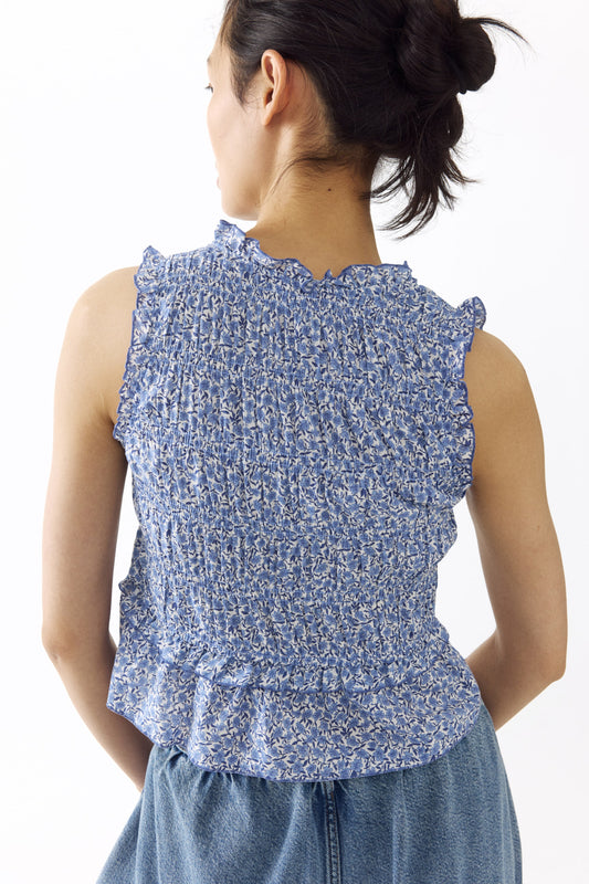 Tie-detail smocked top Floral