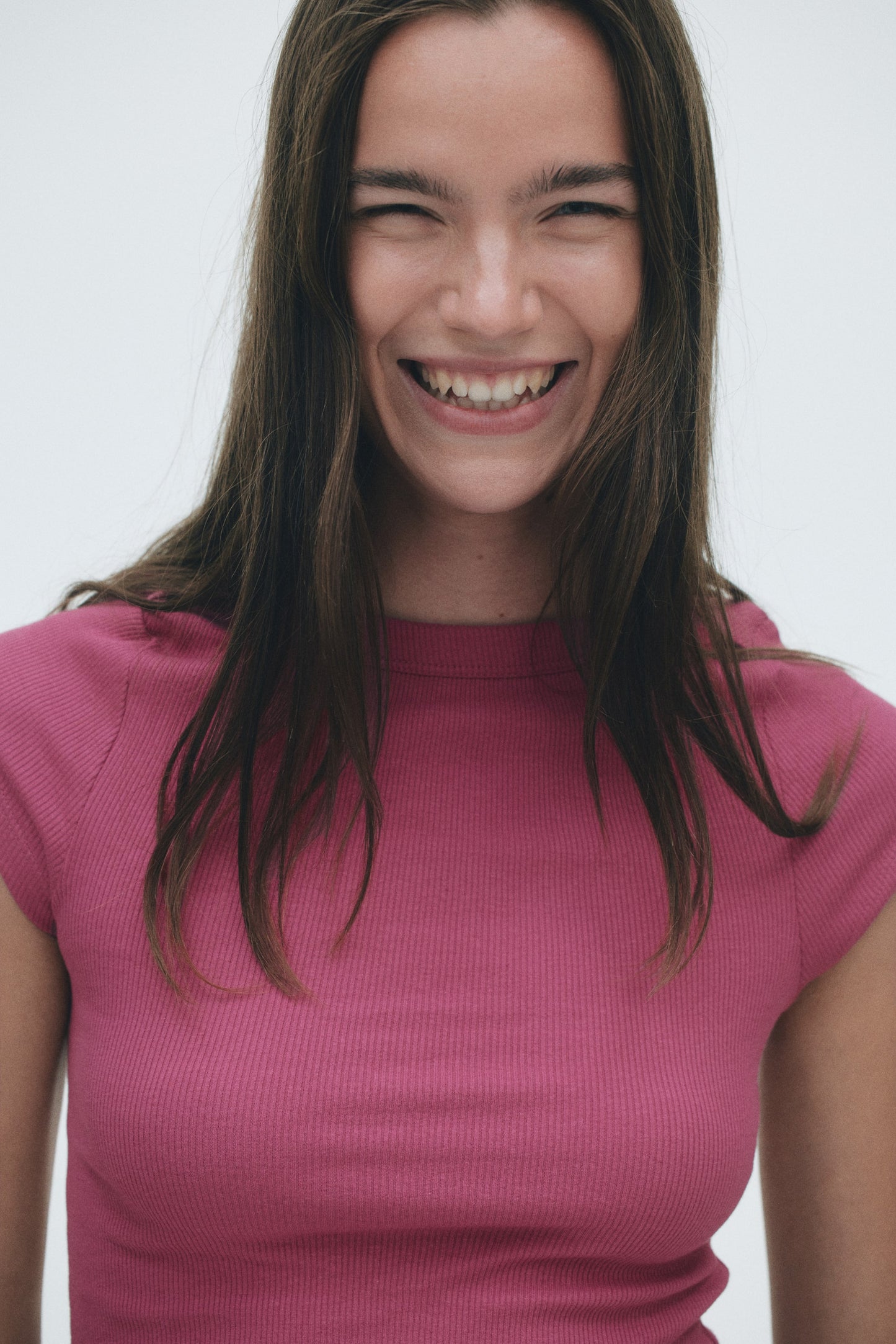 Ribbed boat-neck top Cerise