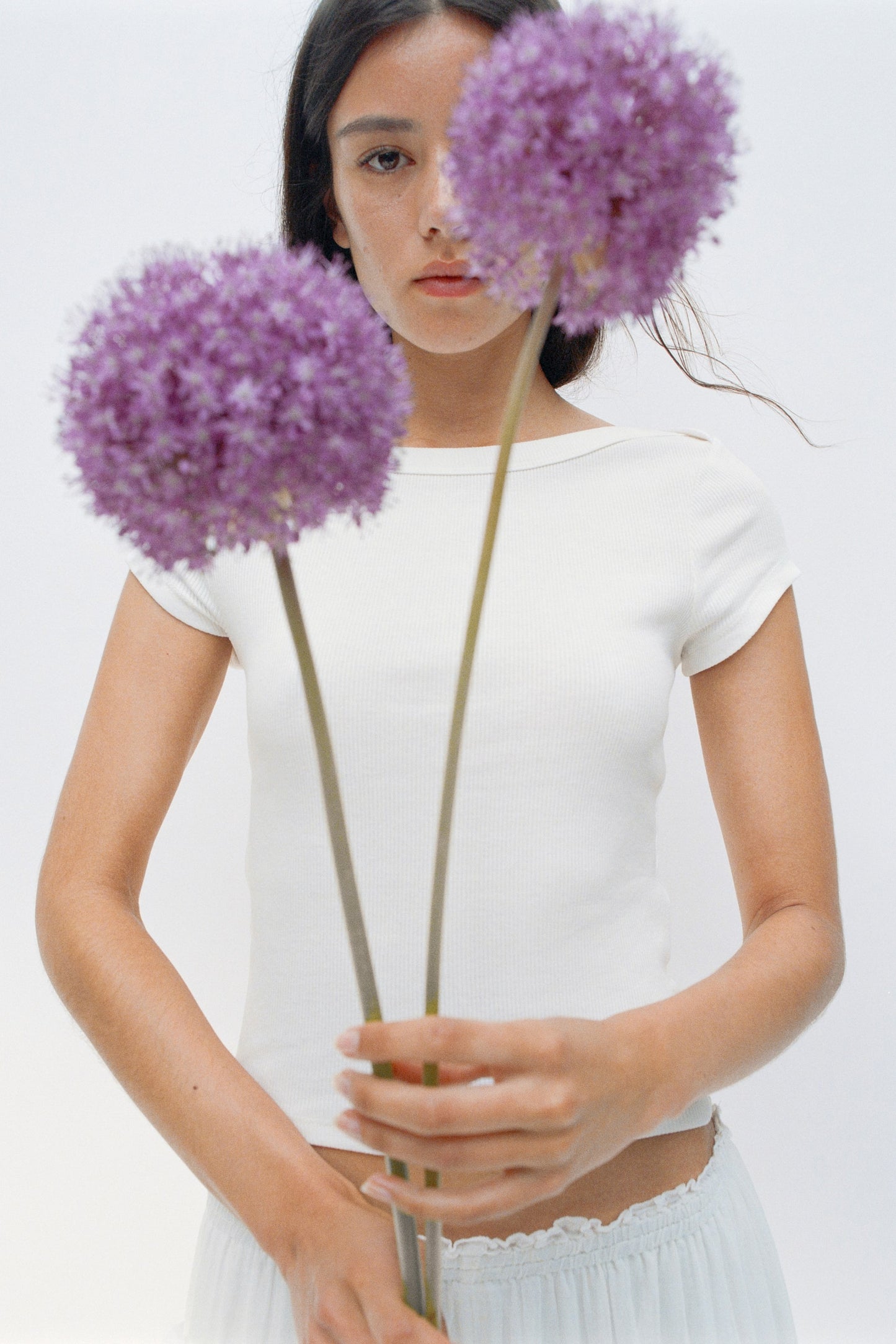 Ribbed boat-neck top White