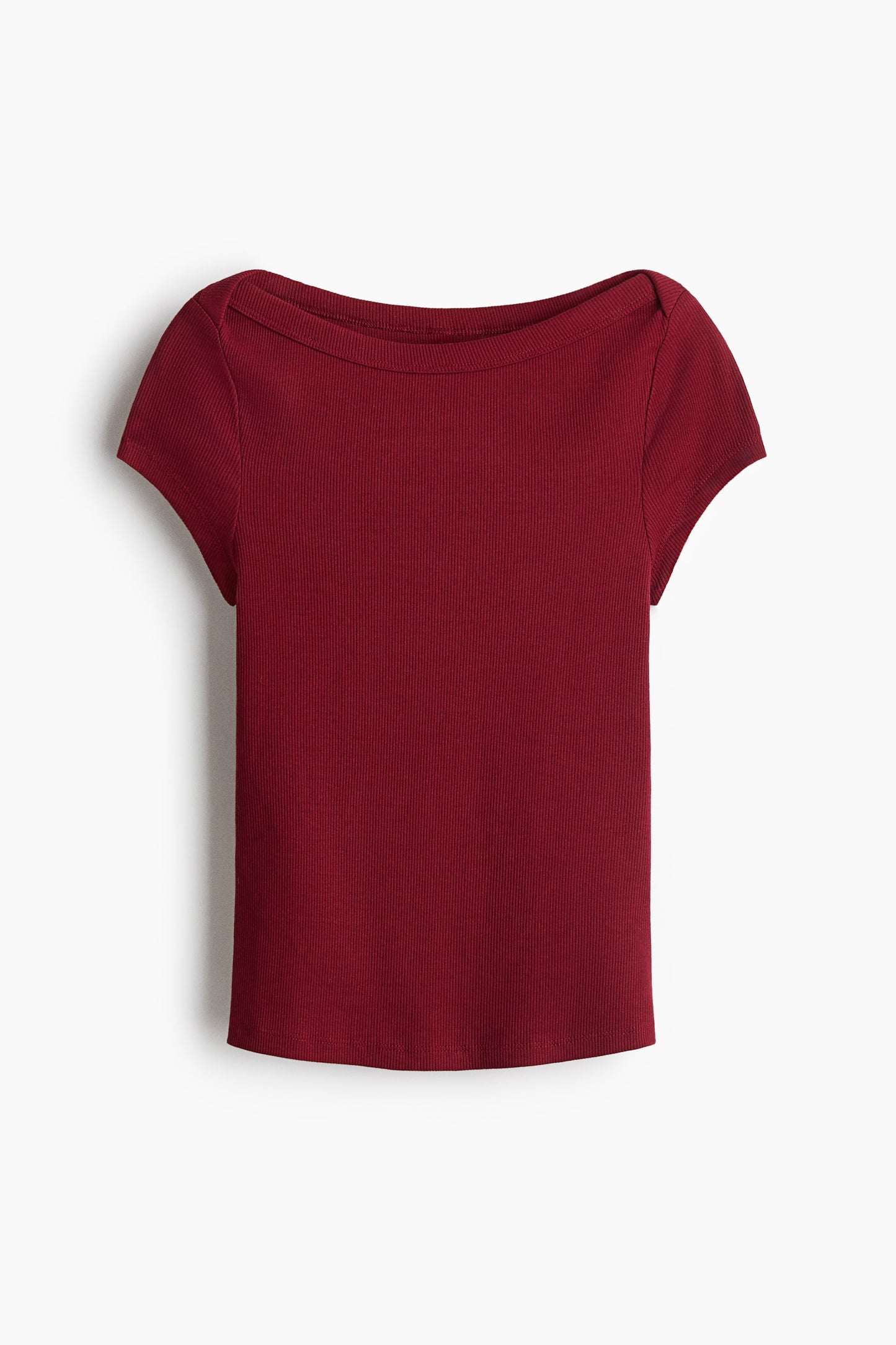 Ribbed boat-neck top Red