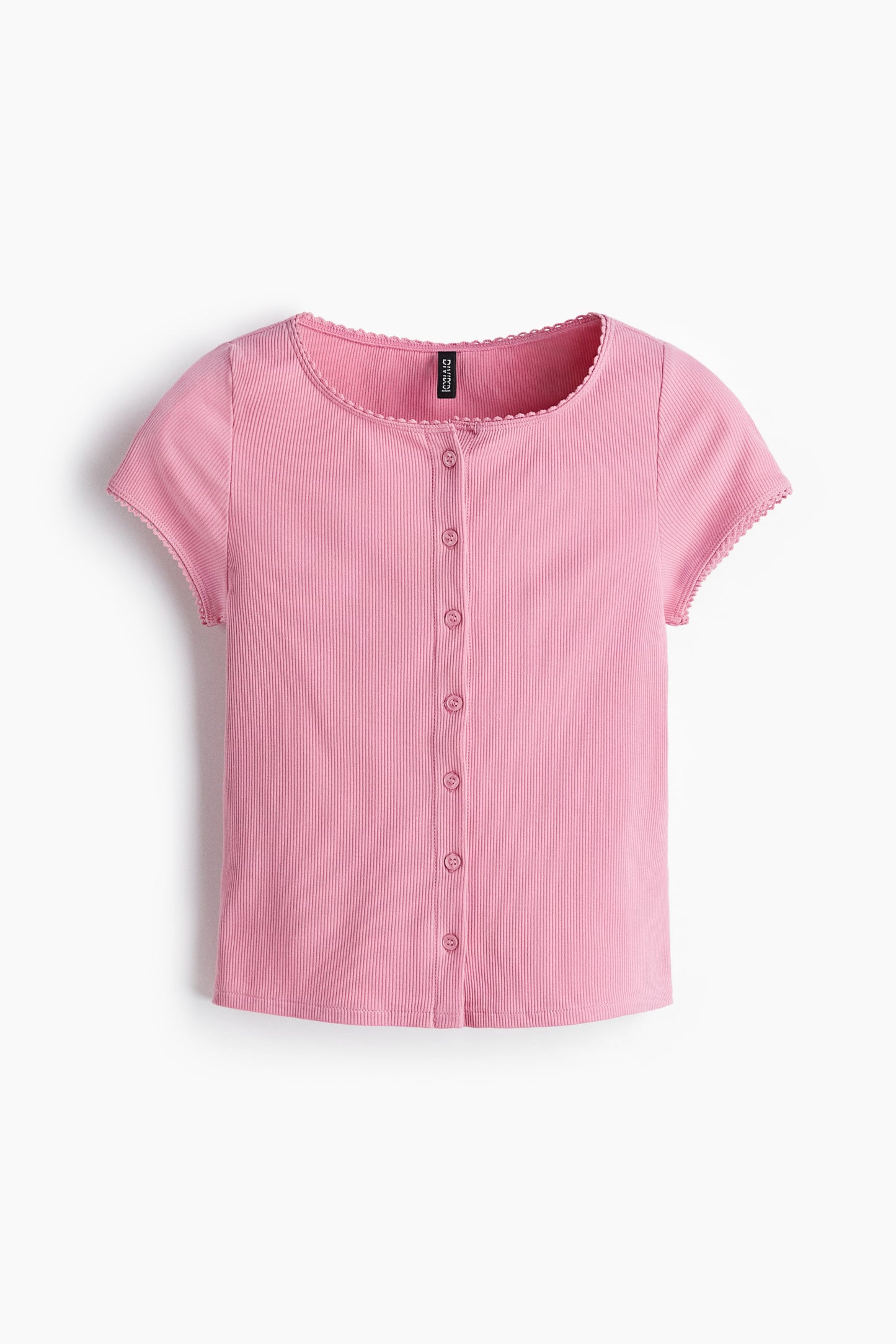 Ribbed button-front top Pink