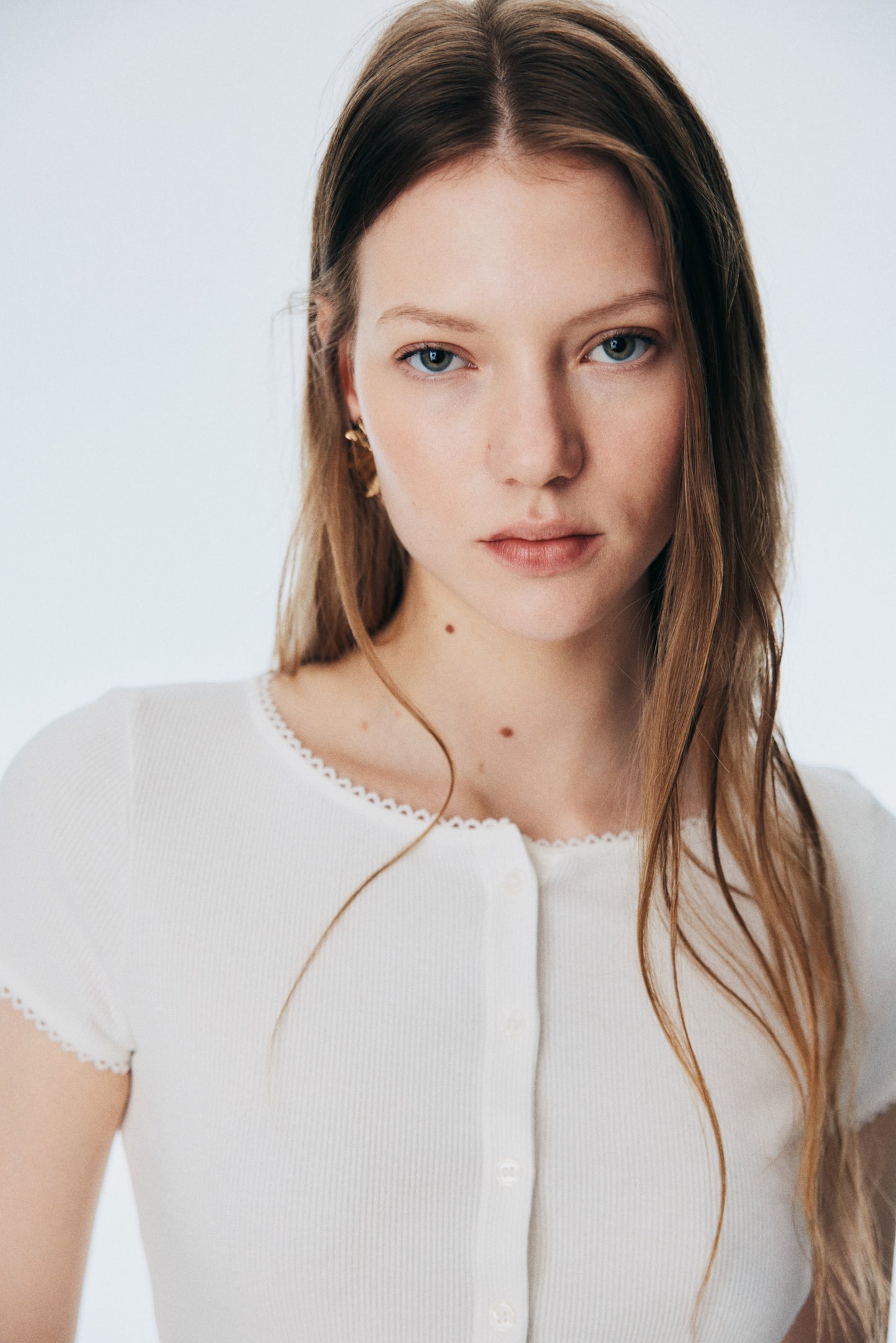 Ribbed button-front top