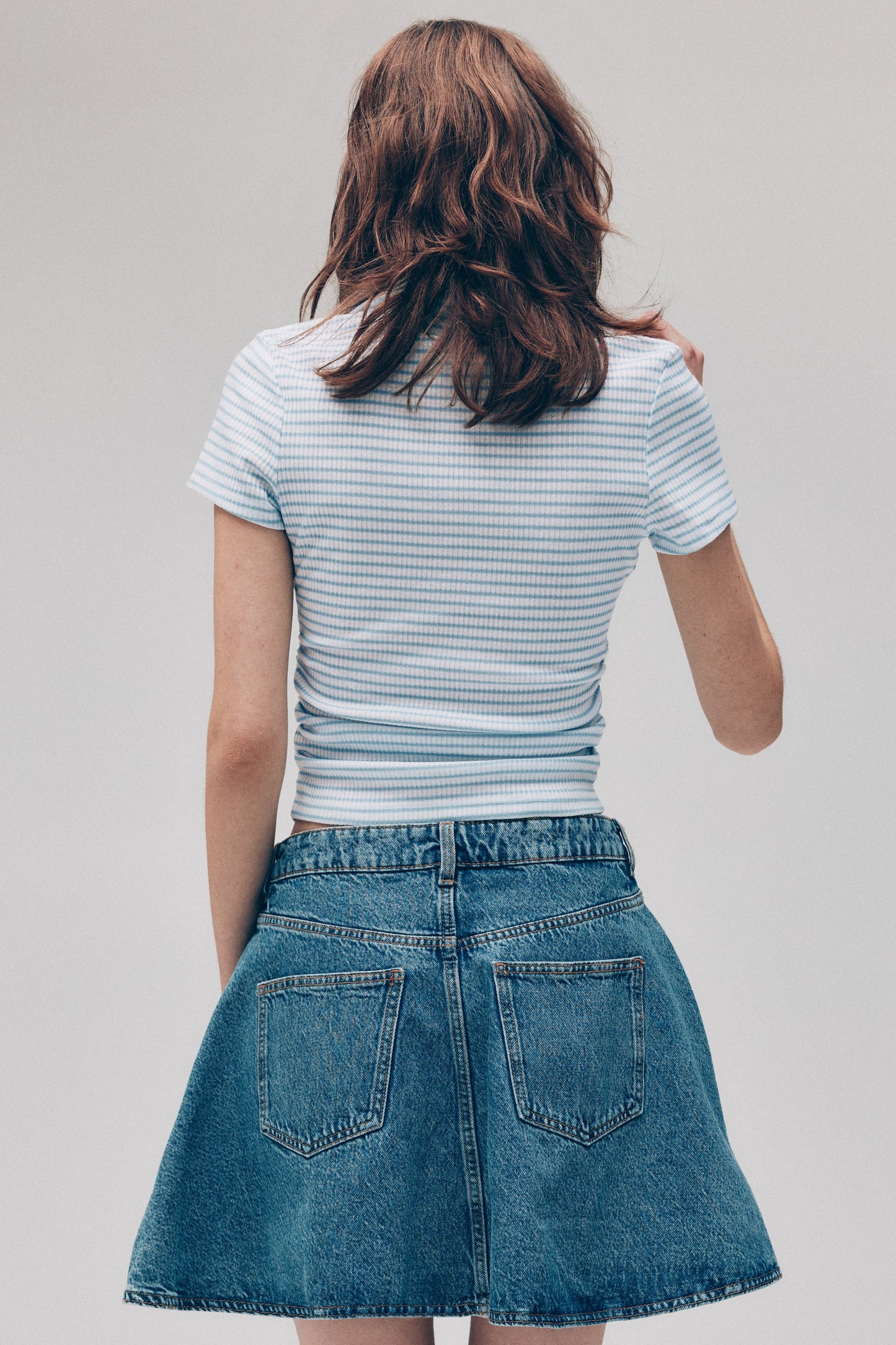 Ribbed collared top Blue