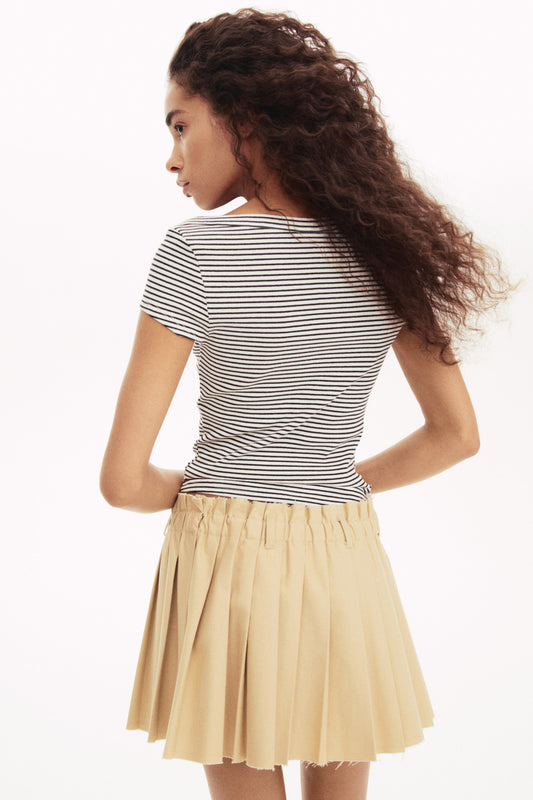 Ribbed boat-neck top White/Black striped