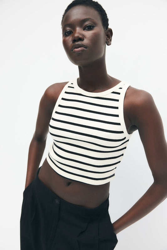 Cropped vest top Black Stripped
