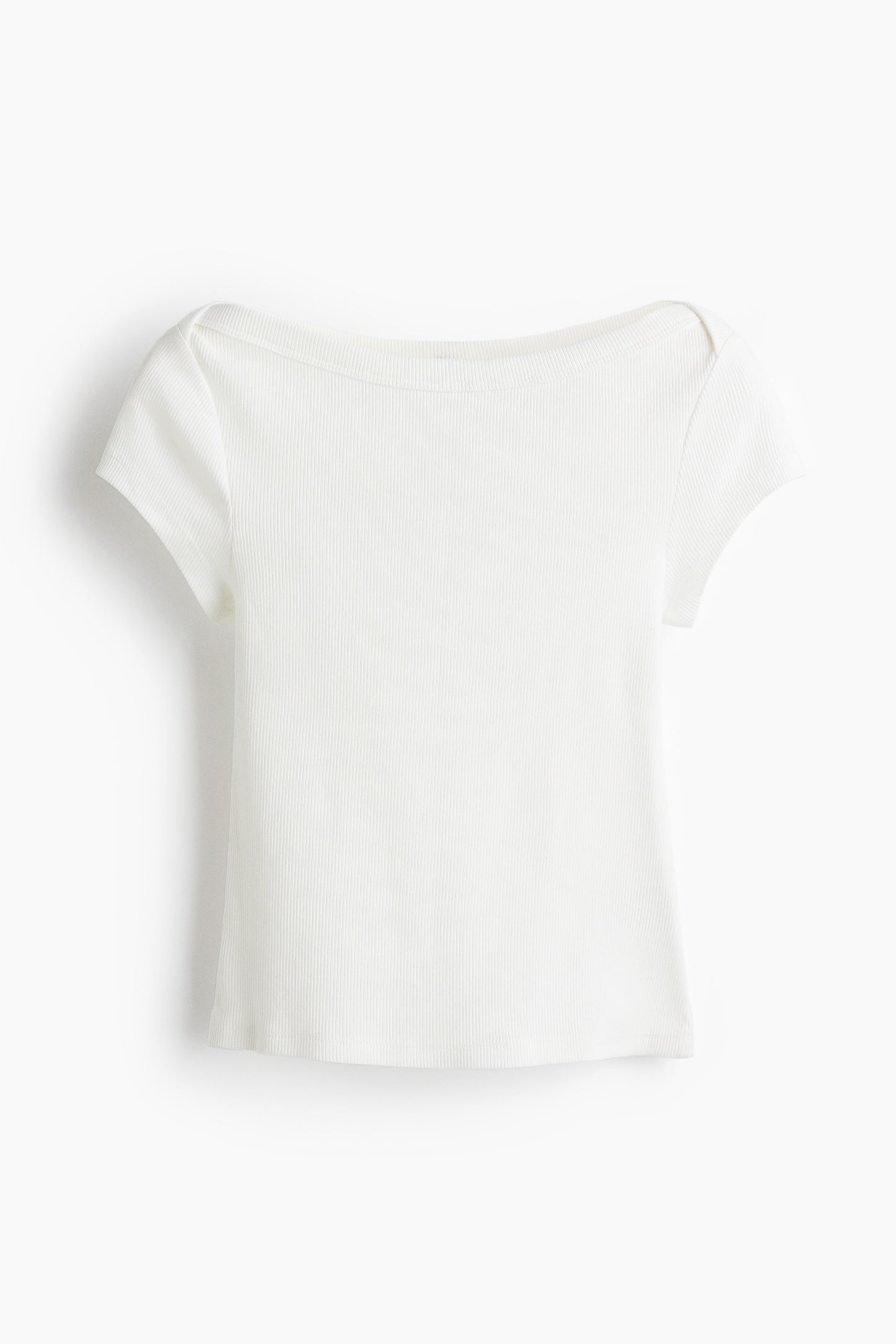 Ribbed boat-neck top White