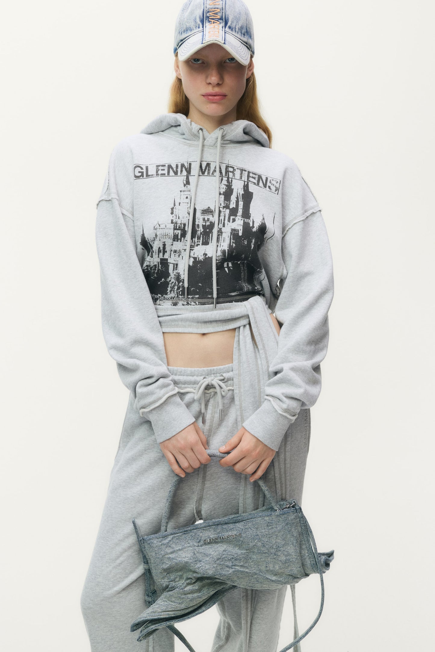 Tie-detail printed hoodie