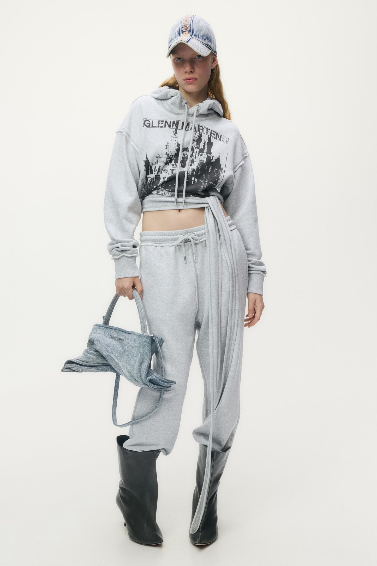 Tie-detail printed hoodie