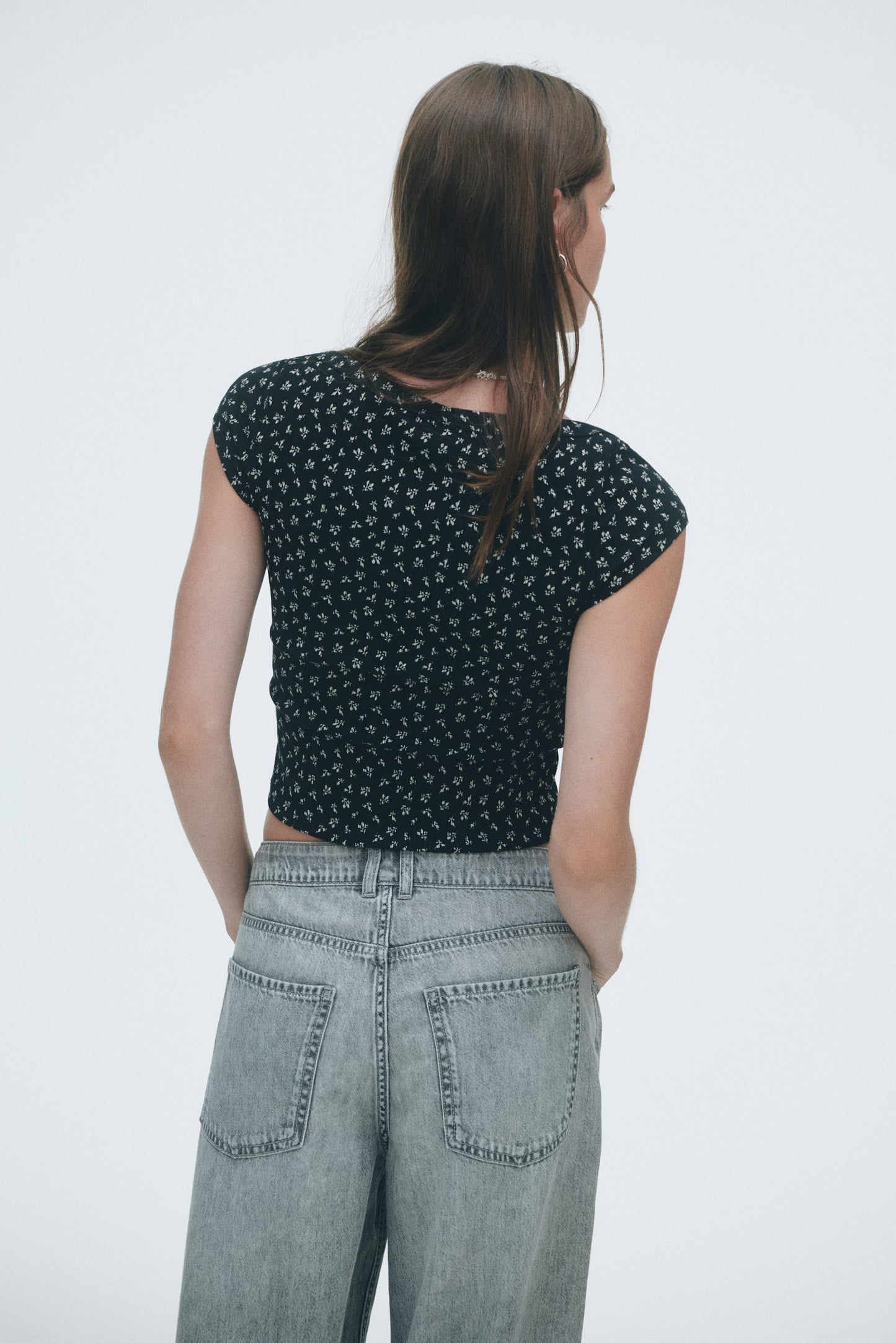 Ribbed boat-neck top Black/Floral