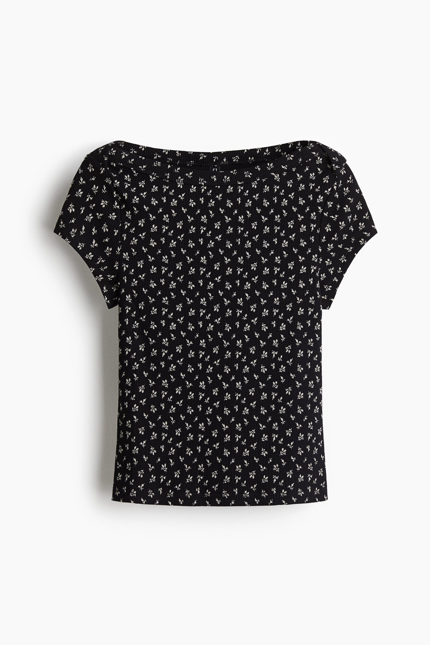 Ribbed boat-neck top Black/Floral
